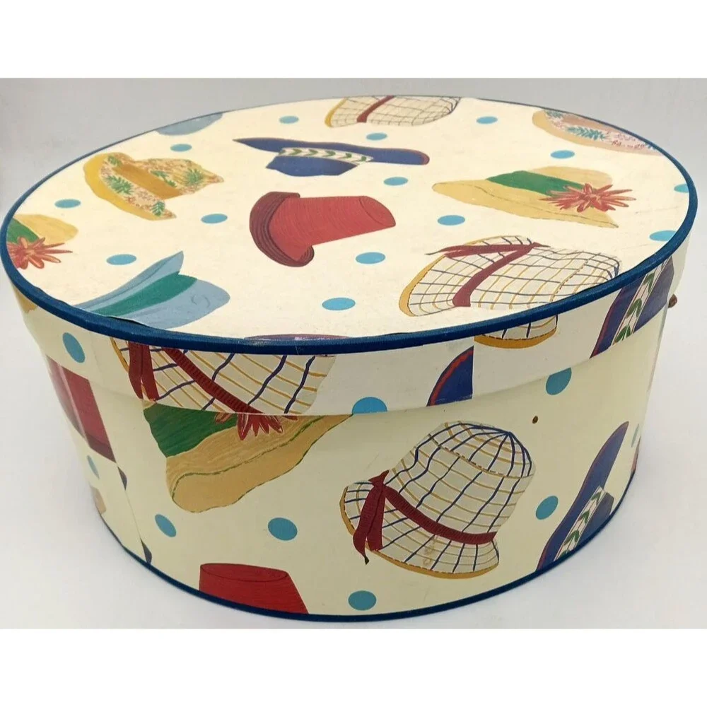 Vintage Set of 2 Nesting Hat Storage Boxes Fun Retro Hat Design 14